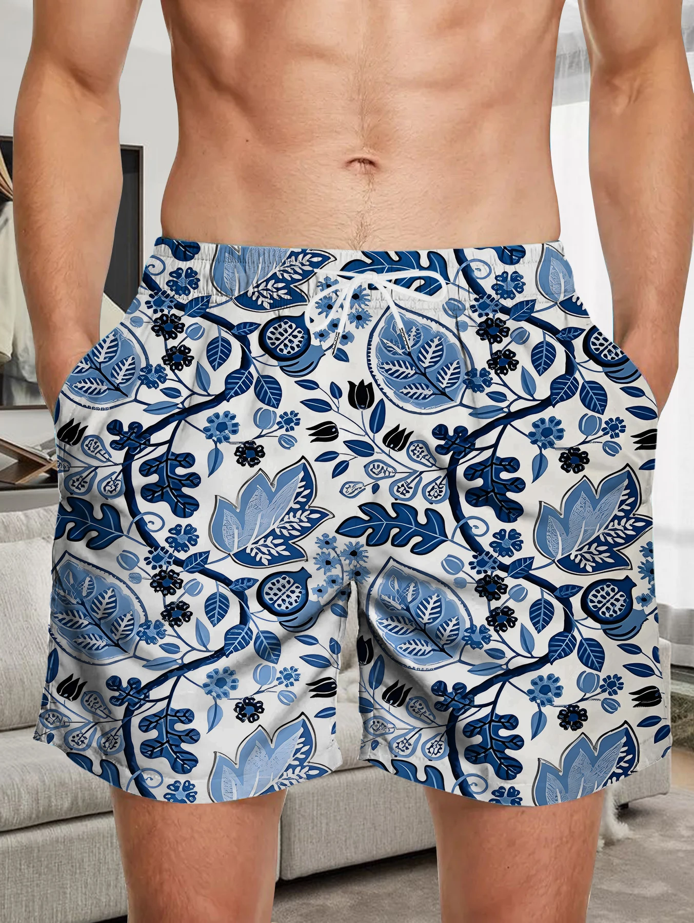

Loose Fit Digital Printed Shorts Male Full Print Quick Dry Polyester Beach Pants