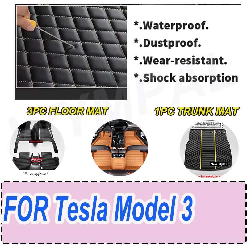 

LUXURY Car Floor Mats For Tesla Model 3 2019 2020 2021 Custom Auto Foot Pads