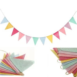 Linen 6 Colors 12 Pieces of Color Pennant European Wedding Decoration Party Pull Flags Wedding Flags