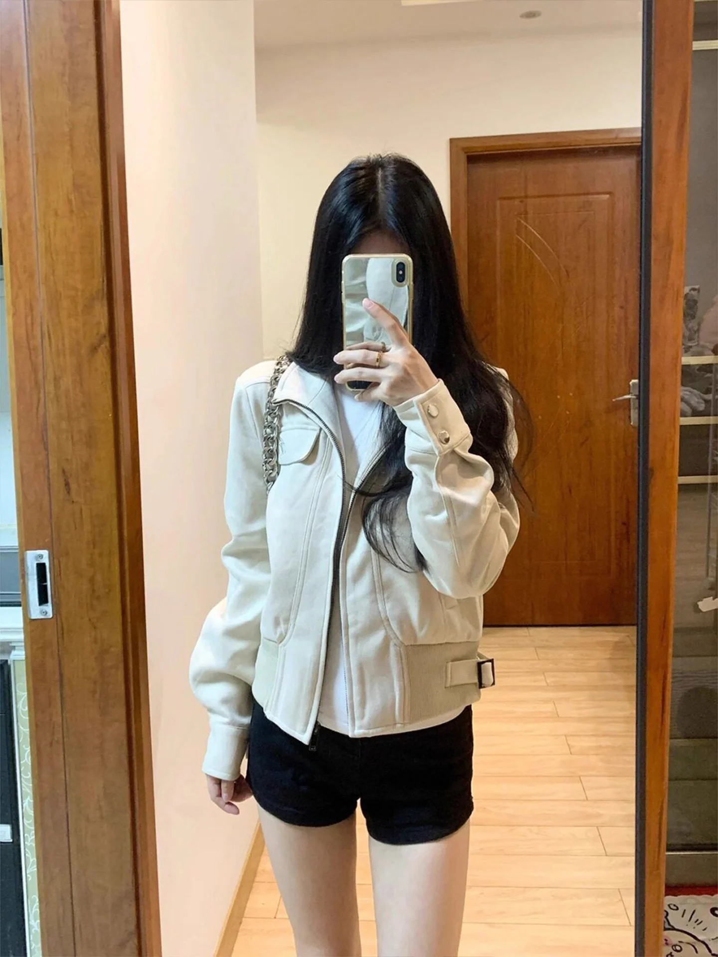 Retro American Suede Jacket Women's Fashion Slim Fit Motorcycle Jacket Spring Autumn Cute  Size Ladies Premium Short Coat
