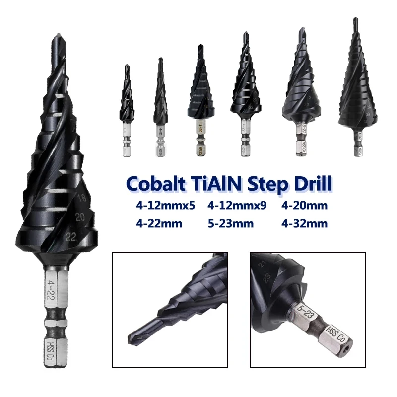 M35 Cobalt TiALN Step Drill Bit Spiral Groove 3 Flutes Hex Shank Industrial Quality Metal Drilling Hole Saw For Stainless Steel