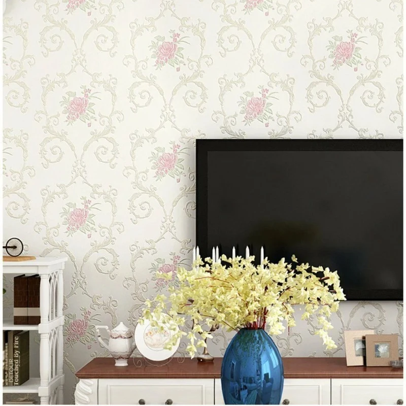 European Style Non-woven Wallpaper 3D Rural Decoration Wall Self-adhesive Luxury Embossed Wallpaper Luxury Embossed