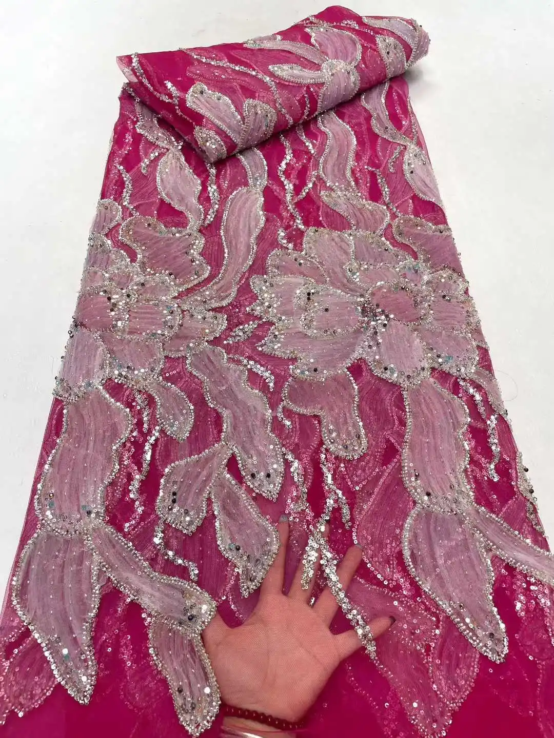 Afrikaanse 3D Kant Stof 2025, Pailletten Kralen Borduren Bruidegom Nigeriaanse Bruids Hoge Kwaliteit Franse Tule Kant Stof Voor Bruiloft