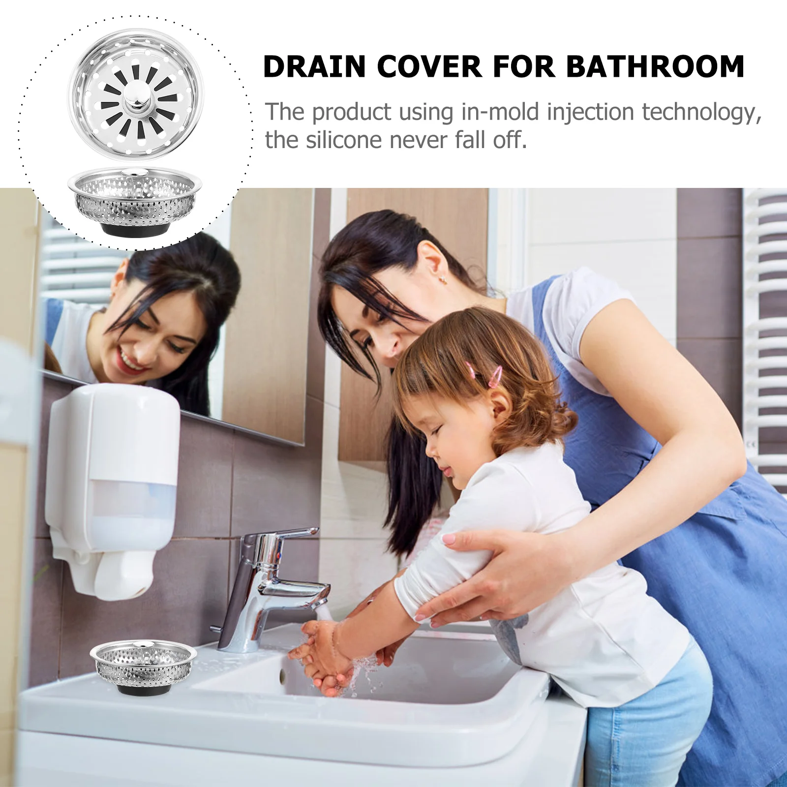 

2pcs Stainless Steel Drain Cover For Bathroom Floor Shower Bathtub Sink Hair Catcher Filter Rust Proof Rubber Base In-Mold
