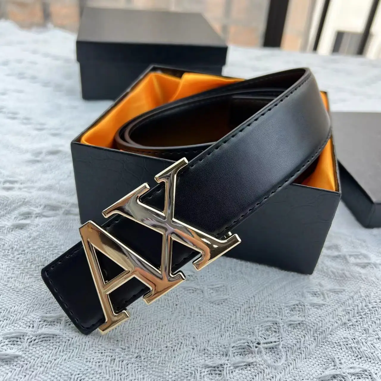حزام رجالي جديد عبر الحدود لعام 2025 - حزام خصر 3.8 سم، إبزيم حرف AX، نمط ليتشي عصري، إكسسوار بسيط ومتعدد الاستخدامات