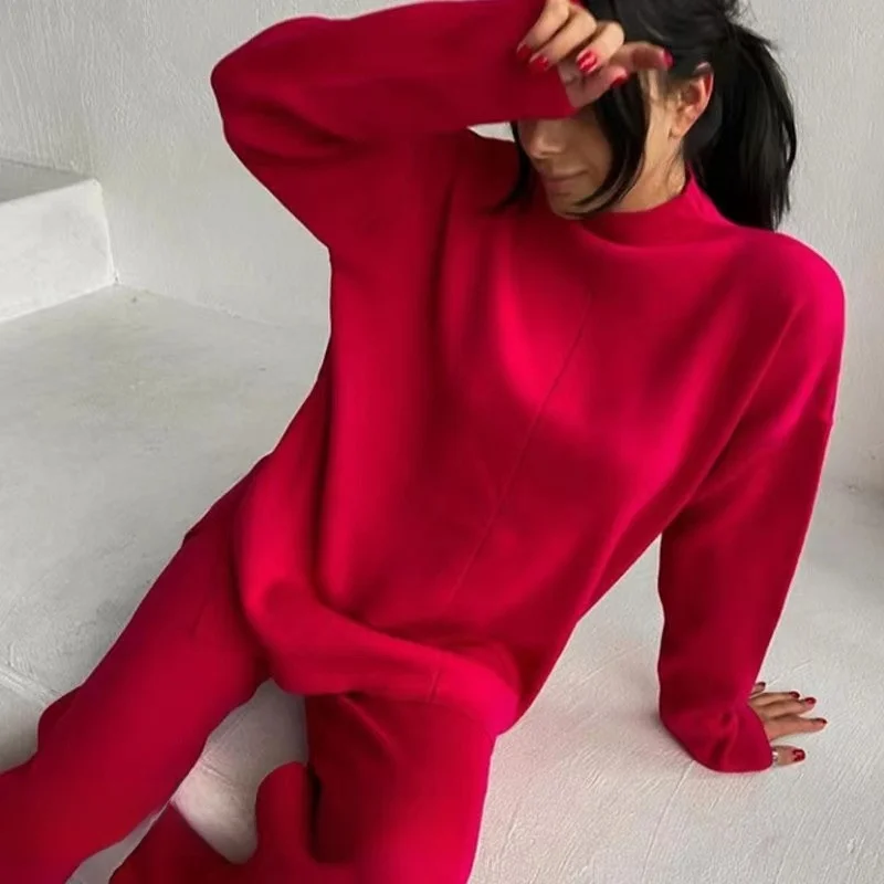

Повседневный свободный вязаный свитер и брюки, комплект удобного модного ансамбля, осенняя коллекция, женский комплект премиум-класса