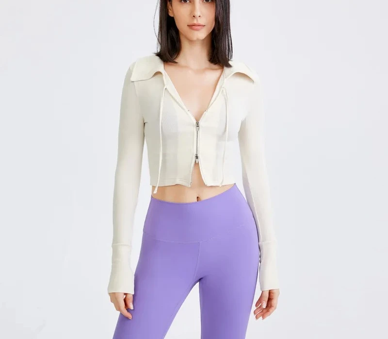 2026 여성용 새로운 짧은 섹시 크롭 스포츠 재킷, 가을 슬림핏 지퍼업 러닝 긴팔 탑