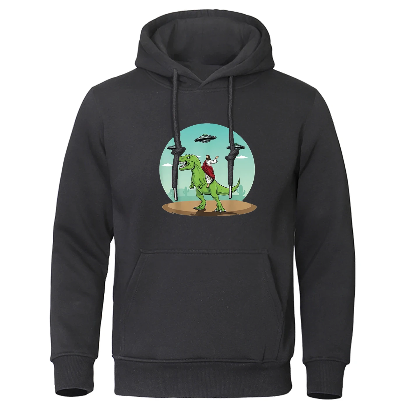 

Классические и прочные однотонные мужские толстовки с капюшоном на весну и зиму с принтом логотипа динозавра Иисуса, чистое и аккуратное простое пальто