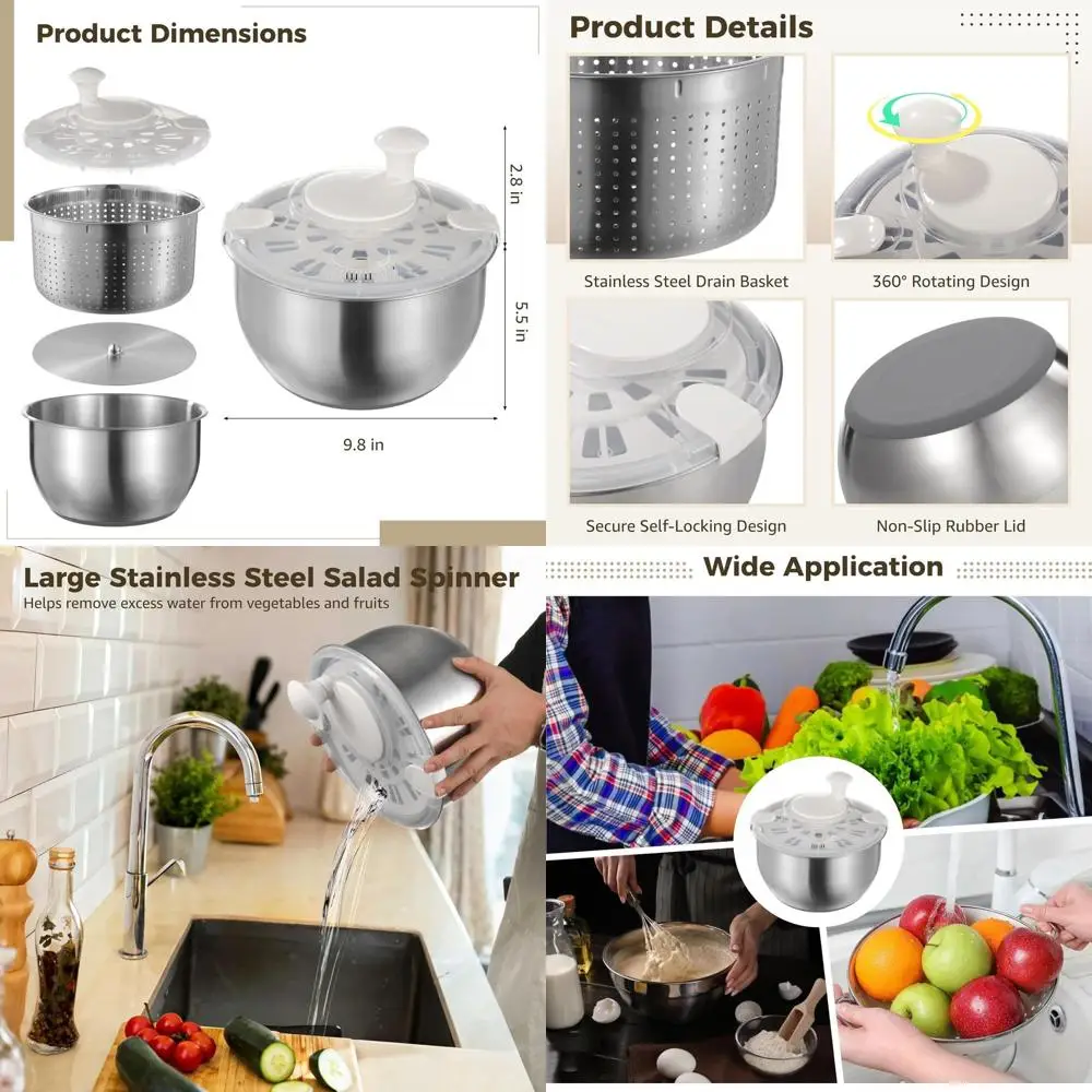 

Набор спиннеров для салата из нержавеющей стали с запирающейся крышкой для салата, овощей и фруктов