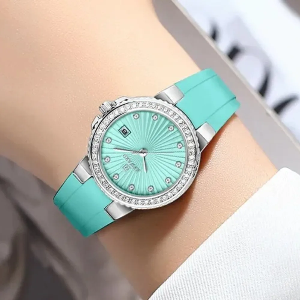 Reward 231780L Luxury Sports Silicone Quartz Women's Watch with Diamond Inlaid Waterproof Calendar Watches for Women Reloj Mujer