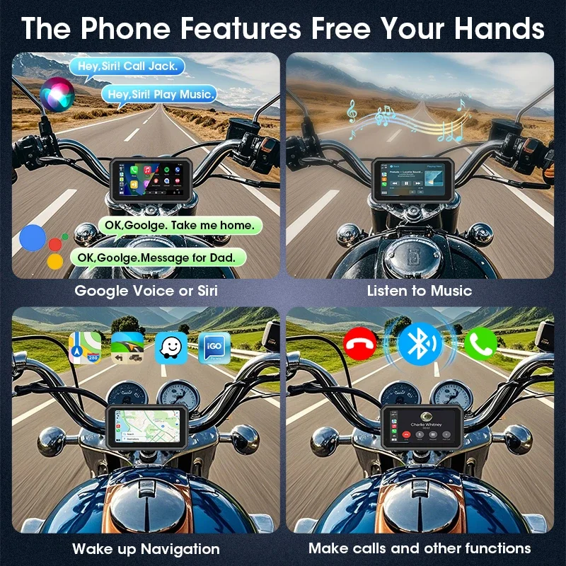 5 "/6.25" دراجة نارية لتحديد المواقع والملاحة IPX7 مقاوم للماء اللاسلكية CarPlay أندرويد السيارات محرك مسجل دعم 4K + 1080P عدسة مزدوجة DVR