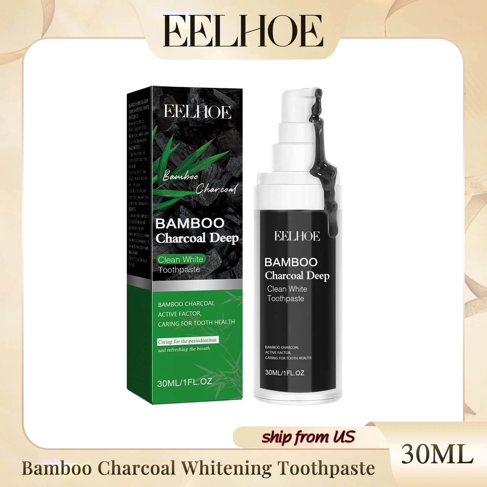 Bamboo Charcoal Whitening Toothpaste Cleans Dissolves Tooth Stains Dazzles Teeth Strengthens Teeth Freshens Breath Toothpaste