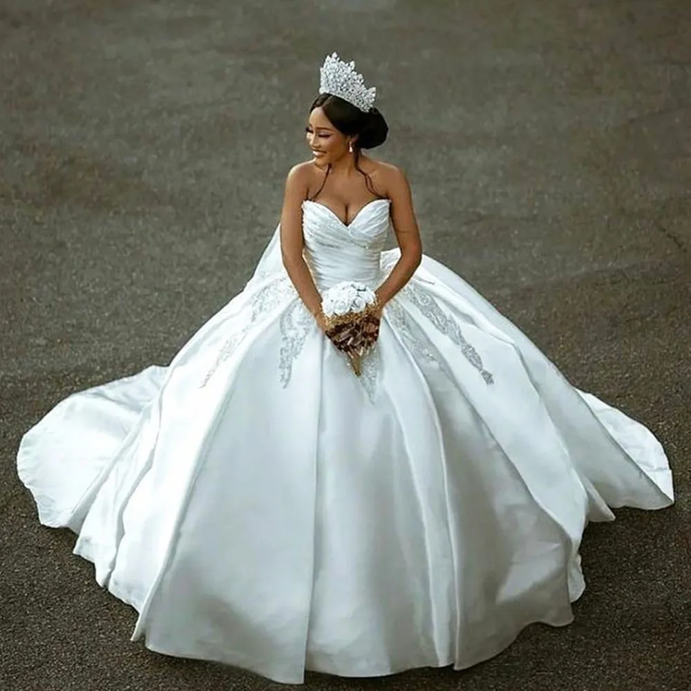 Msikoods – robe de mariée bouffante en Satin, grande taille, sur mesure, avec des Appliques en dentelle