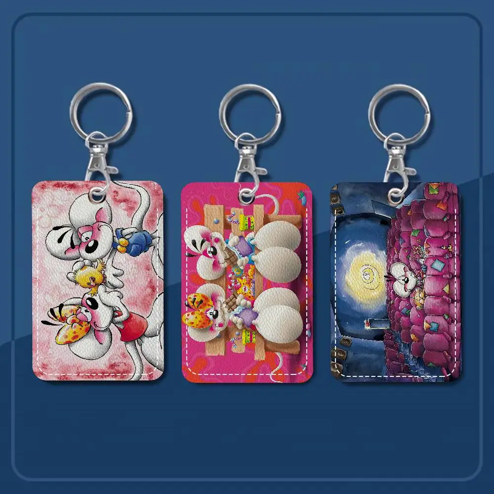 Character Diddl Cut Rectangle ID Card Case Keychain Access Card Bag Key Tag Ring Leather Card Holder Key Ring Access