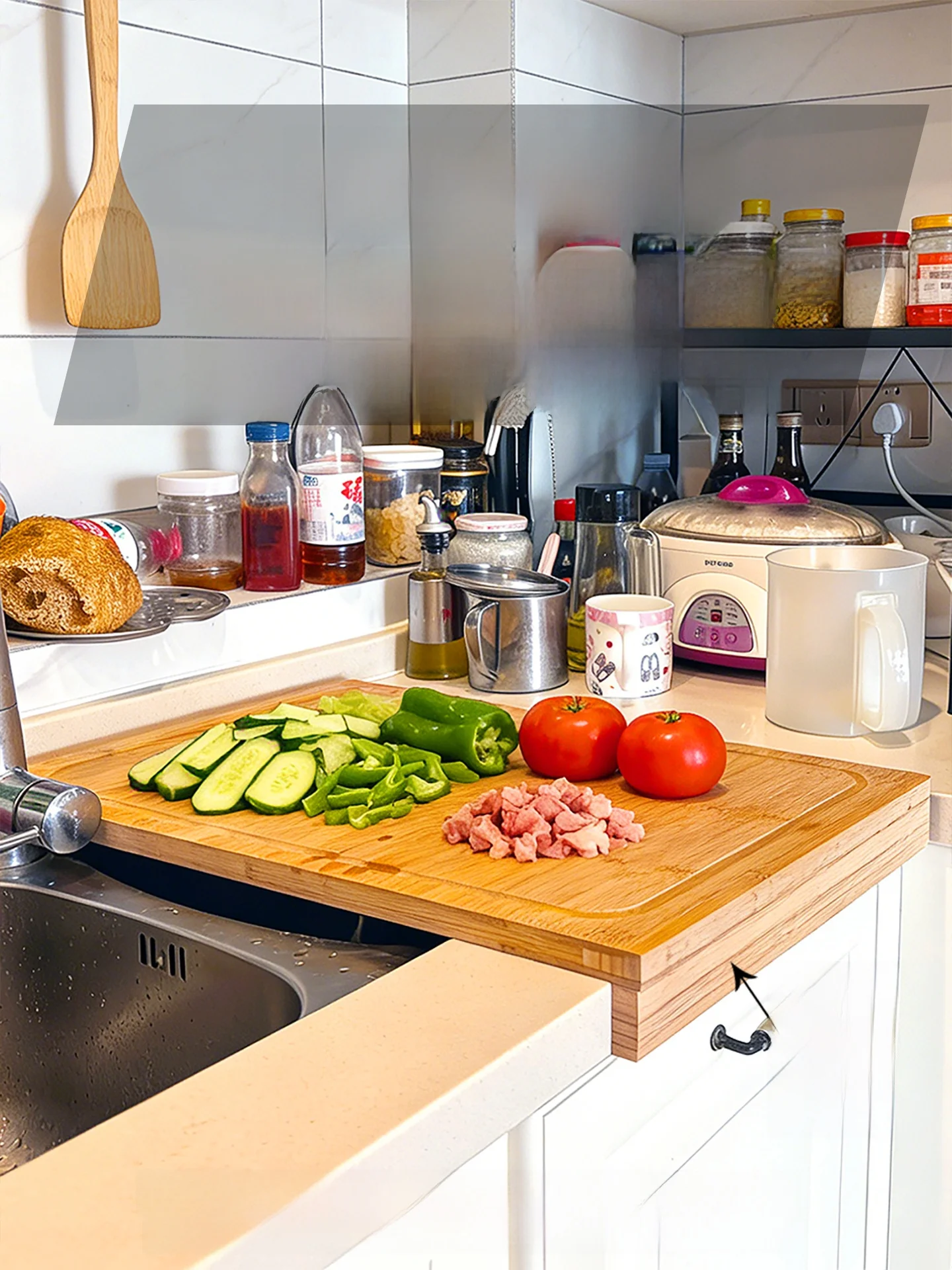 

Large Size Bamboo Kitchen Cutting Board Double-Sided Usage Sink Position Gas Stove Special Cover Board Household Use Drainboard