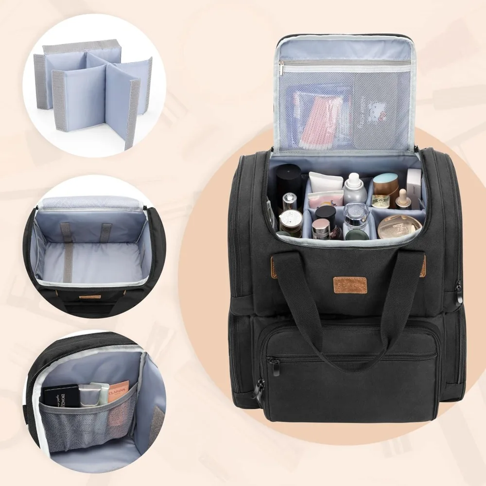 

Cosmetic Bag with 3 Inner Removable Pouches, Travel Makeup Bag with Multiple Pockets, Black - Brand New