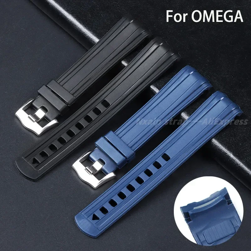 20mm Rubber Watch Strap for Omega Seamaster 300/007 Curved End Silicone Watchband for Speedmaster Sports Diving Bracelet Belt