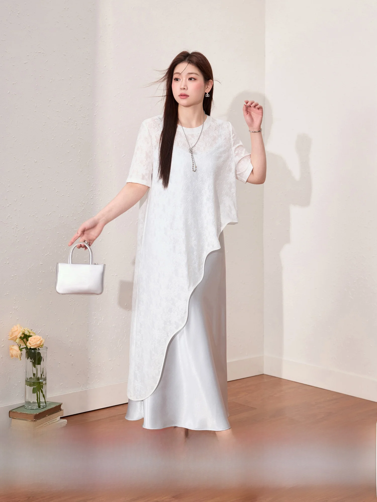 

Blue Language plus Size Women's Irregular Heavy Embroidery Lace Dr Summer Loose Slimming Beautiful Dr Commute Sle