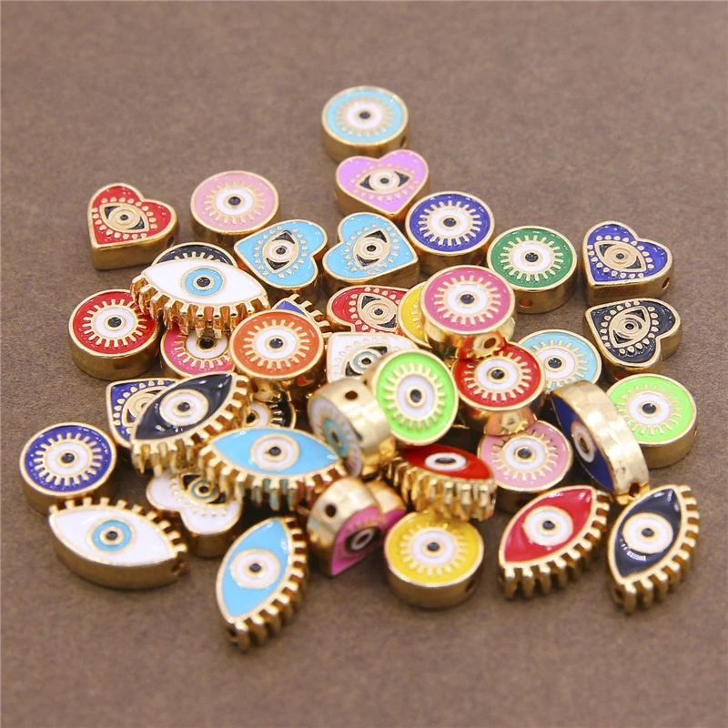 6pcs/Lots Boho Style Cute Eye Charms Beads for Jewelry Necklace Bracelet Making Enamel Blue Eye Metal Designer DIY Accessories