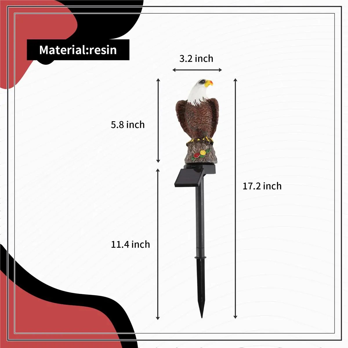 DT19 Solar Garden Light Resin Bald for Eagle Figurine Dusk Dawn Solar Yard Light Animal Stake Light for Outdoor Patio Lawn Decor
