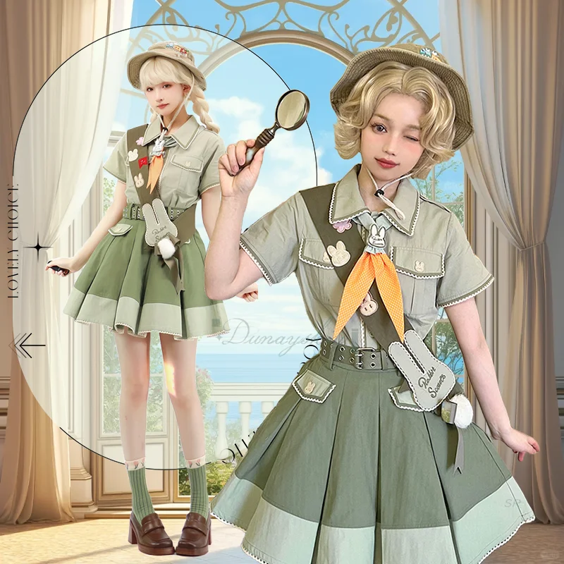 

Шорты в стиле Лолиты с кроликами, новая весенняя прогулка платья, японская зеленая рубашка с коротким рукавом, юбка с высокой талией и милый женский костюм для девочек