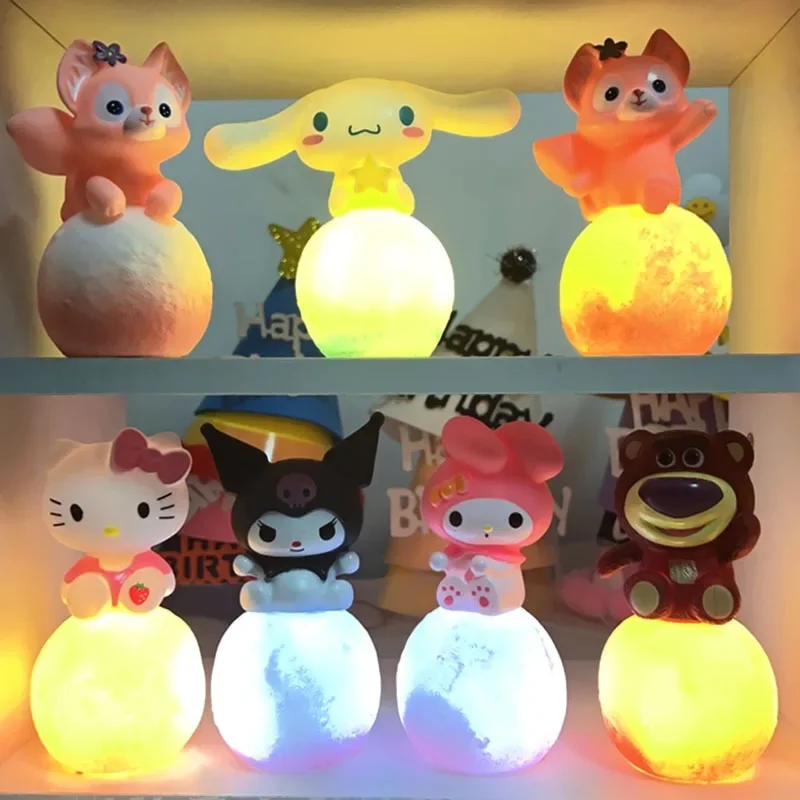 Sanrio Kuromi Cinnamoroll Hello Kitty Cartoon Glowing Night Light Bedroom Lamp Kawaii Cute Desk Decorations Birthday Accessories