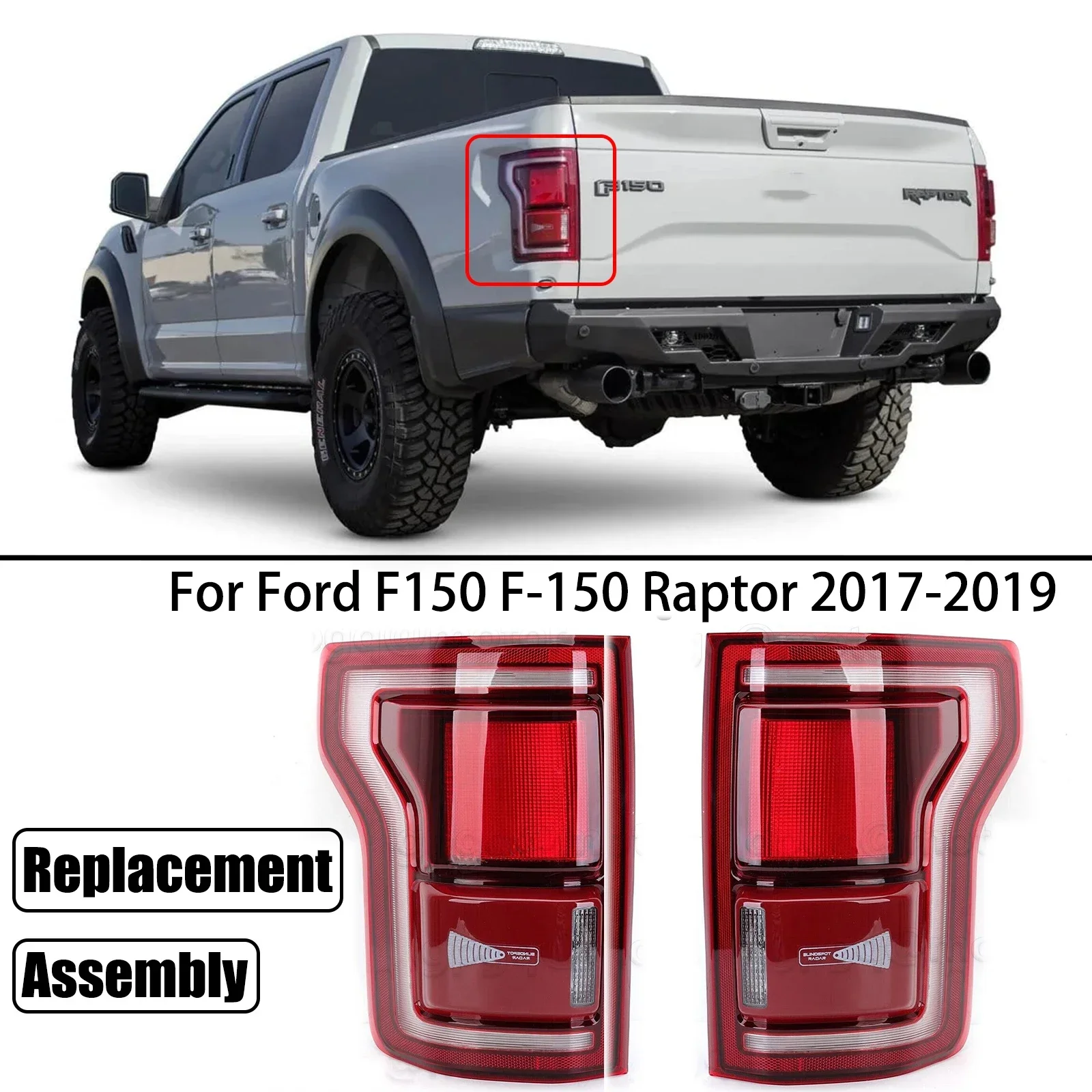 Replacement Taillight Assembly For Ford F150 Raptor 2017-2019 Rear Tail Light Driving Brake Reversing Lamp With Blind Spot