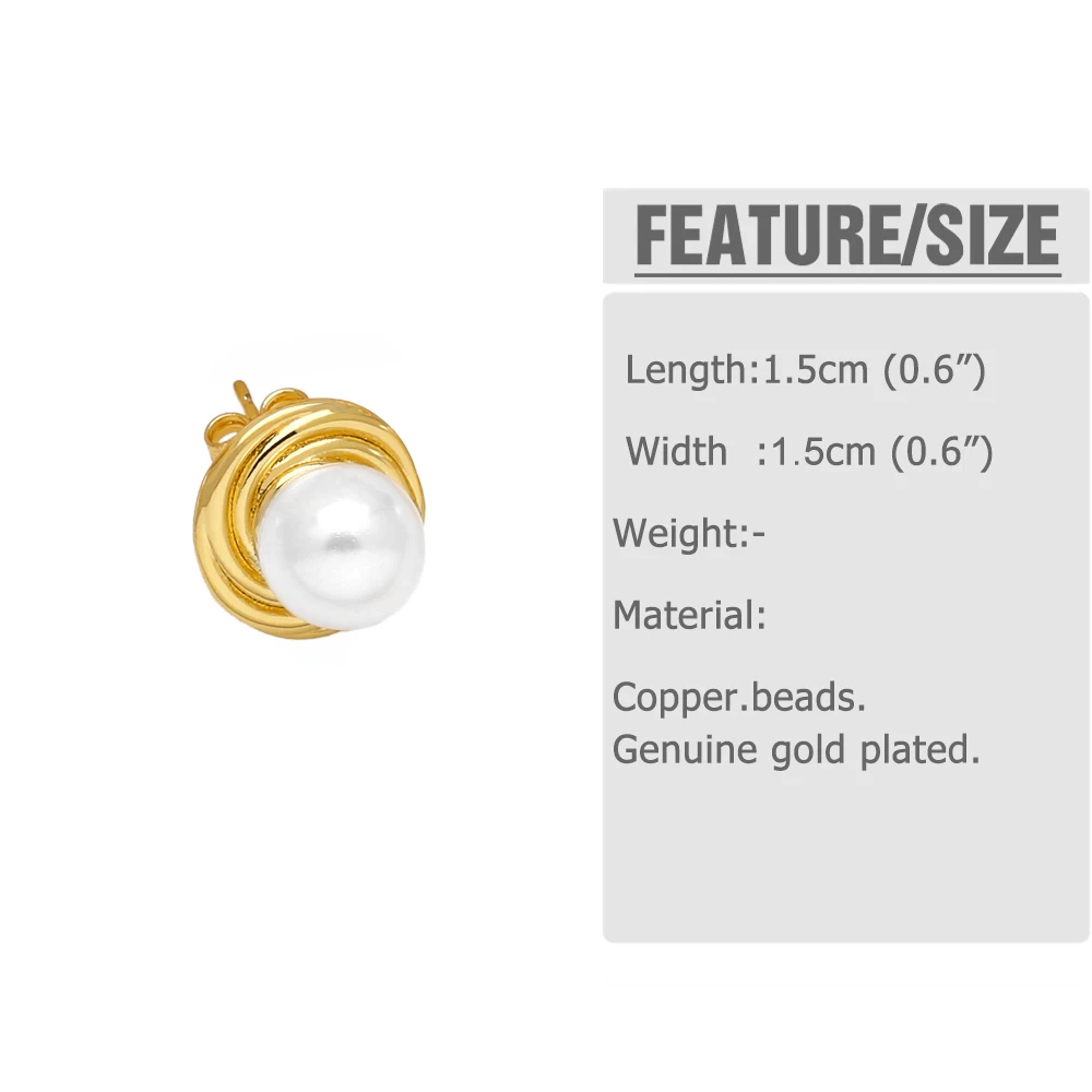 FLOLA Pearl Earrings For Women Copper Dangle Hoop Earrings Gold Plated Small Stud Female Fashion Jewelry Gift For Girls ersz07 image 5