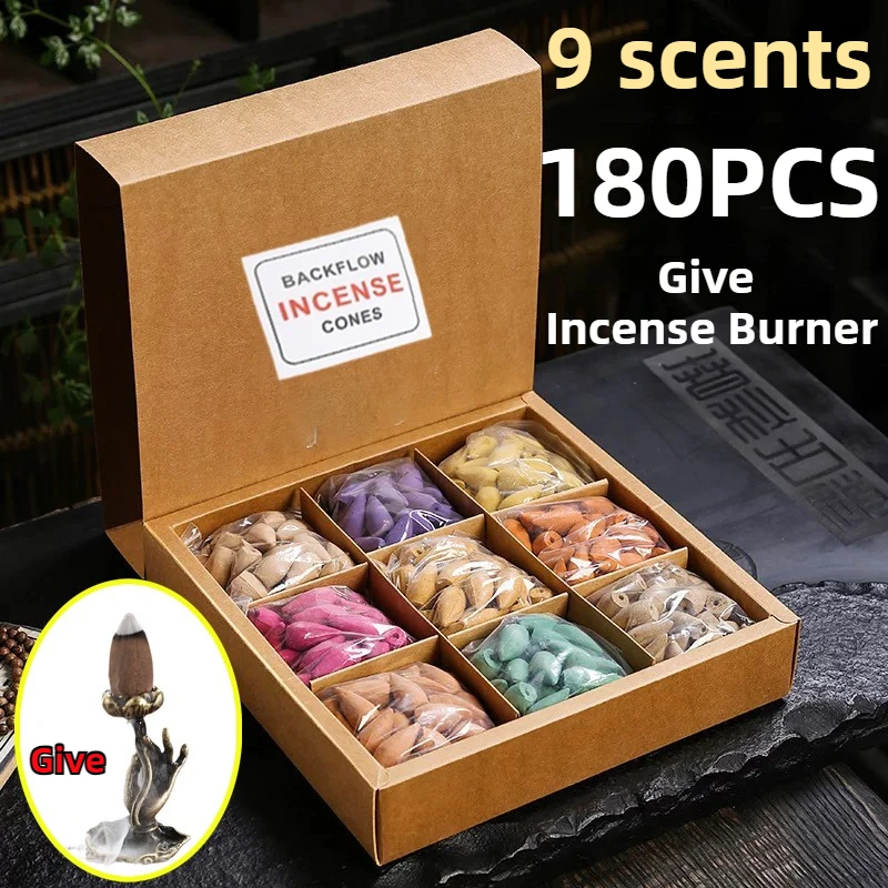 

180pcs 9 Flavors Gift Box Natural Waterfall Incense Cones Reflux Tower Incense Fragrance Lavender Aromatherapy aroma king encens