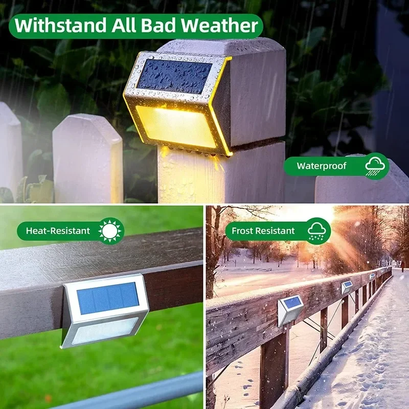 Solar Stainless Steel 3LED Step Light Waterproof, Anti-corrosion and Environmental Protection Wall Light for Garden Fence Wall