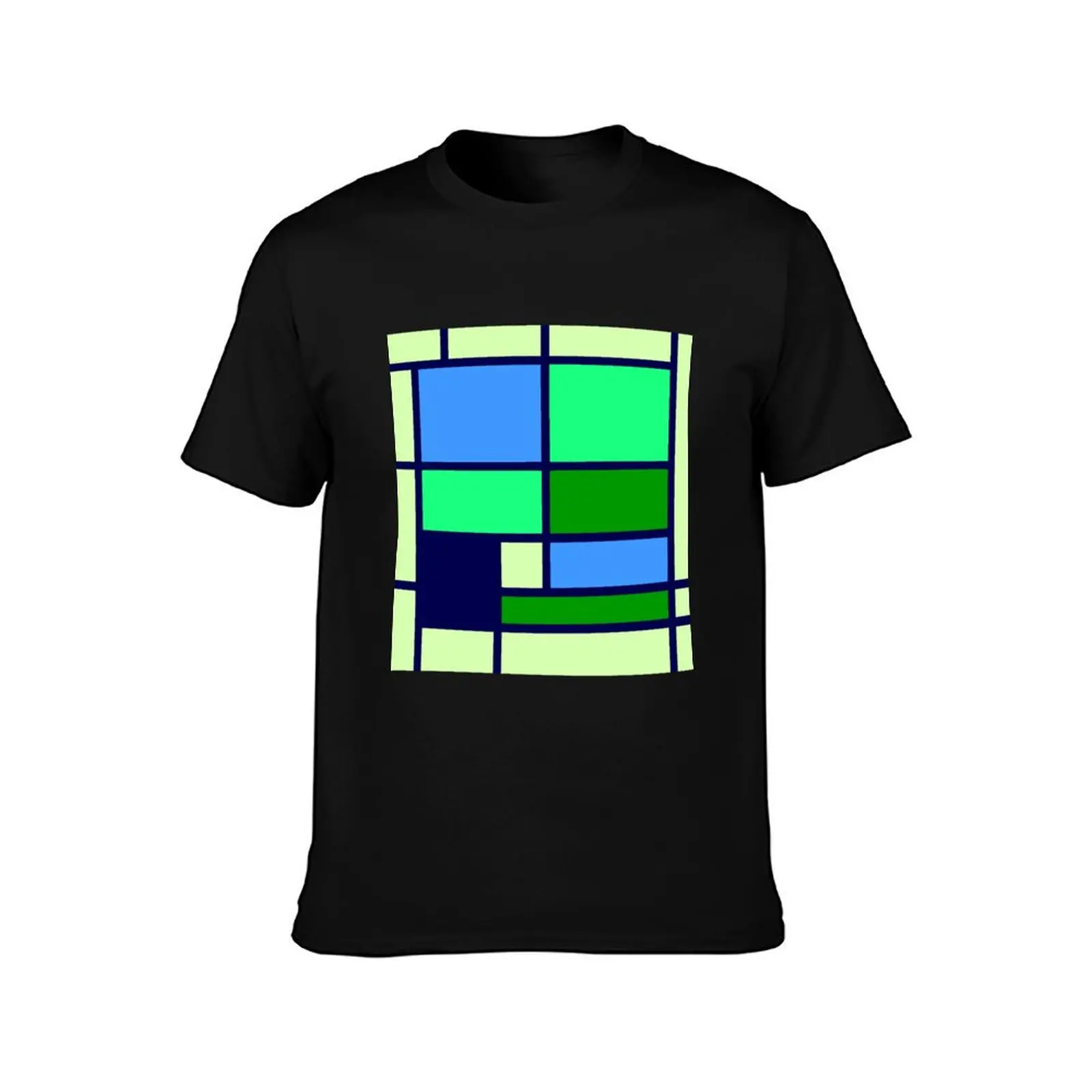 Mondrian style design blue green T-Shirt new edition hippie clothes graphic t shirt vintage plus size men clothing