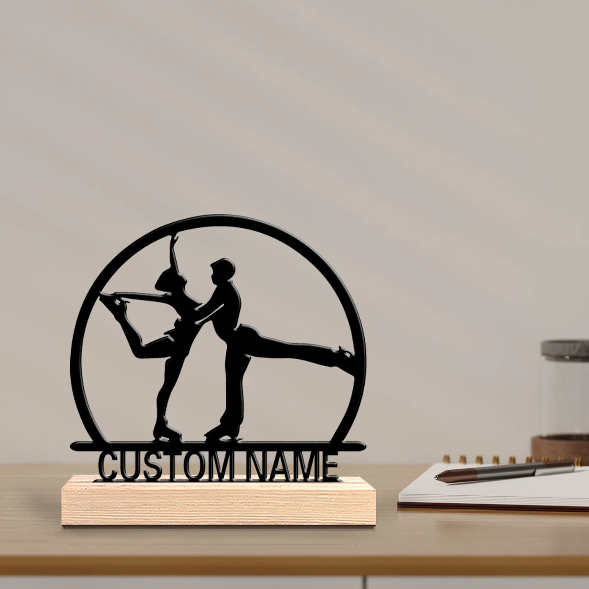 1pc Fun Personalized Custom ice skating Modern Wooden Base Decor for Office Living Room Nature-Inspired Gift decoration view 3