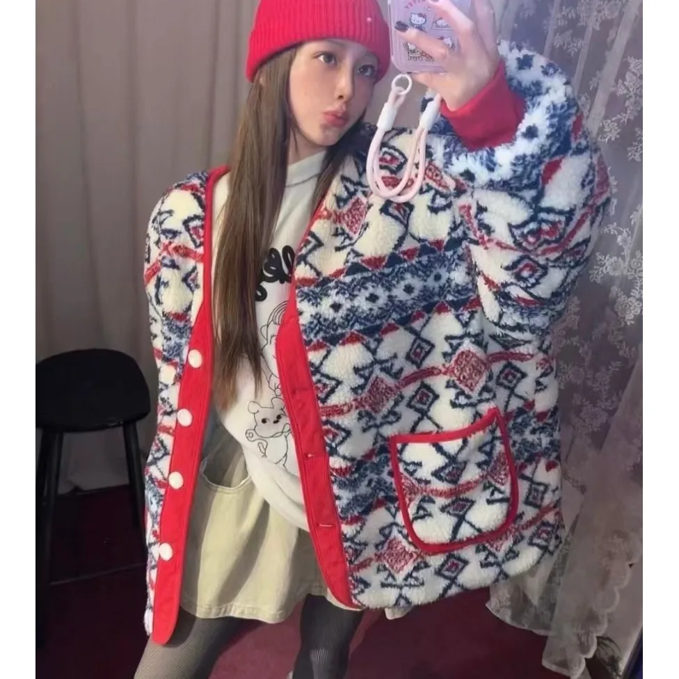 معطف نسائي فضفاض طويل من فراء الضأن من Faionable لخريف وشتاء جديد Sle ريترو شبابي للتخسيس أنيق #2