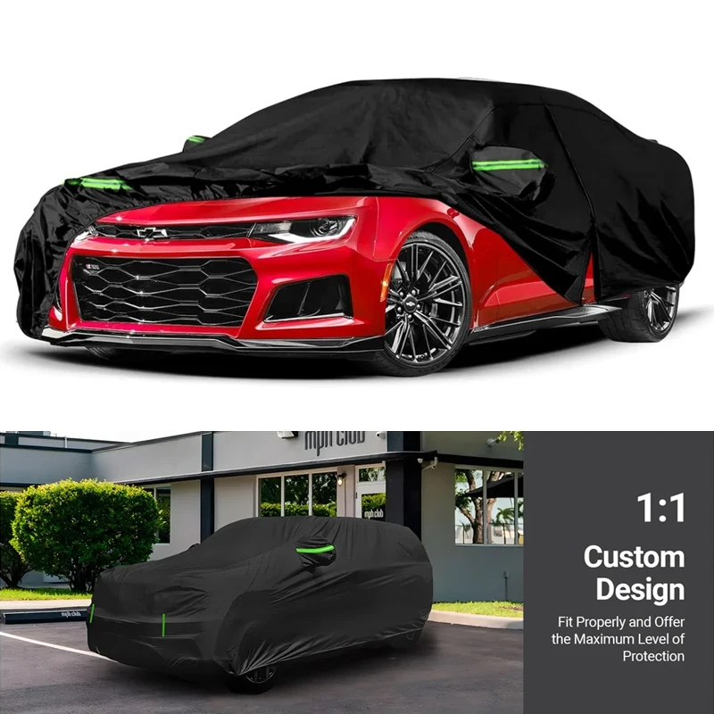

Водонепроницаемый автомобильный чехол подходит для Chevy Camaro 2010-2024 с дверцей на молнии и ветрозащитными лентами для защиты от снега, дождя, пыли и града