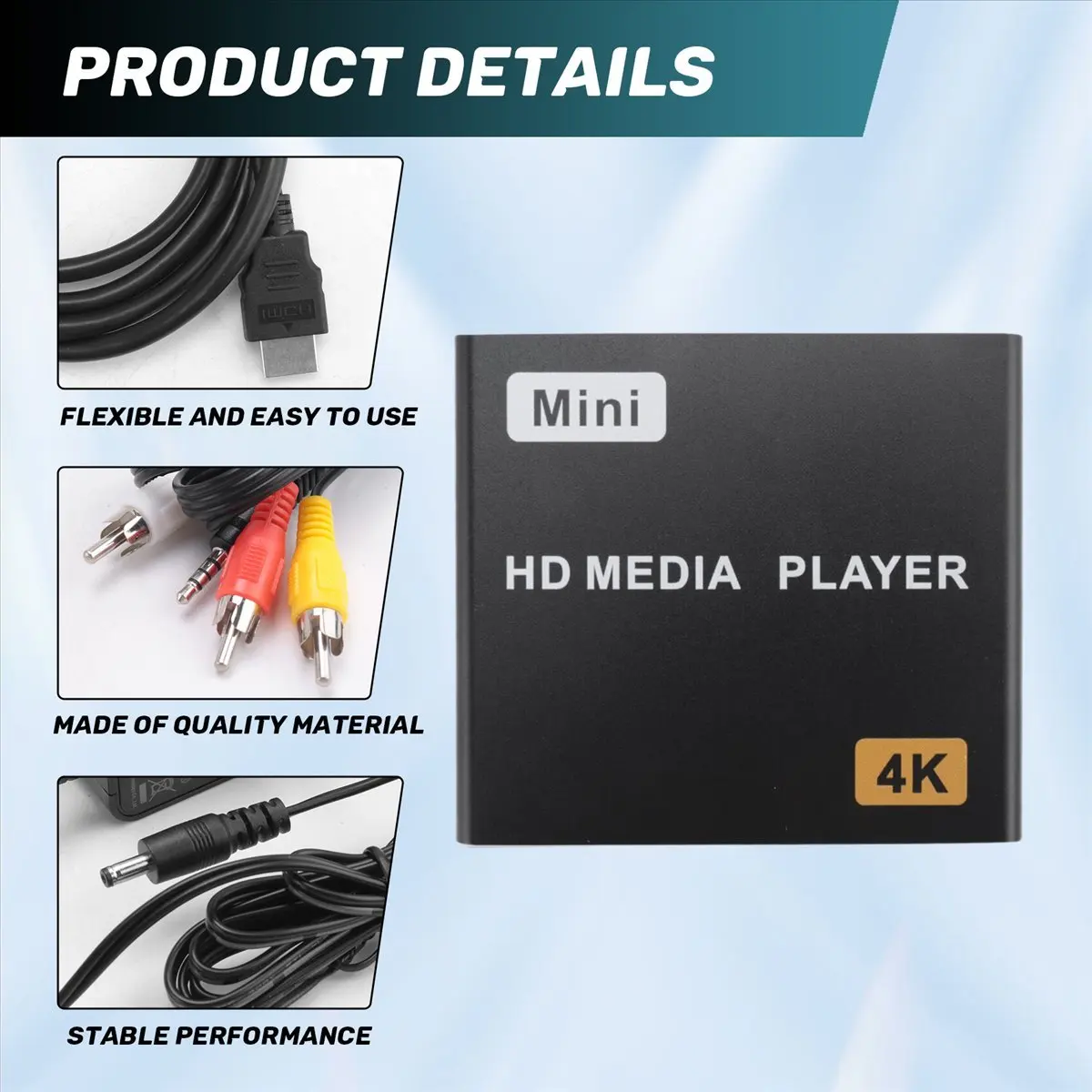 مشغل وسائط ABGN Mini 4K HDD 1080P مشغل فيديو رقمي أفقي وعمودي مع محرك أقراص USB/بطاقات SD قابس أمريكي #5