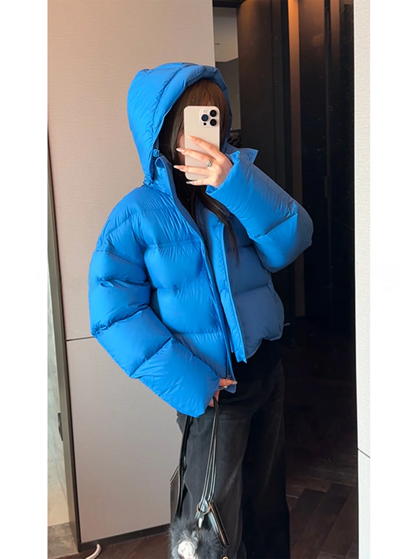 

Женская пуховая шапка Puffy Bread Sle Jaet, съемная повседневная теплая теплая куртка из 90% белого пуха Du