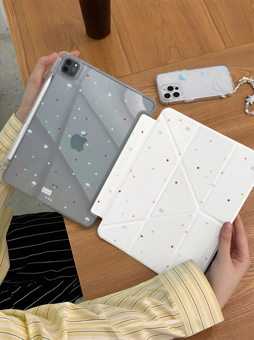 Korean Ins Simple Cartoon Cute Little Star For iPad Case iPad 10 9 8 7 Air 5 4 3 2 Pro 11 Mini Versatile Y-Fold Tri Fold Cover