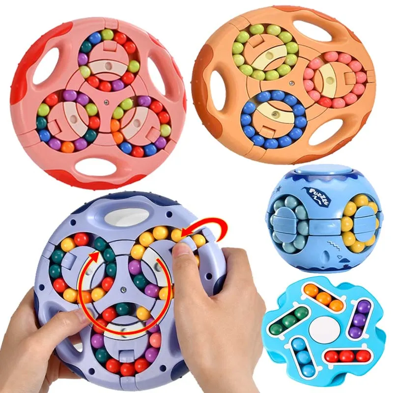 3In1 Kids Rotating Magic Beans Fingertip Cube Toys Children Spin Bead Puzzles Game Learning Educational Adults Stress Relief Toy