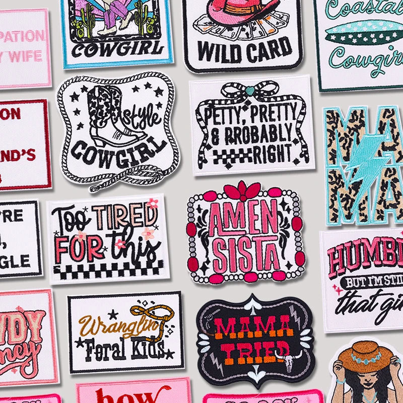 2026 Heiße Western-Cowgirl-Stickerei-Aufnäher zum Aufbügeln für Kleidung, DIY-Cartoon-Buchstaben-Slogan-Patch für Jacken, Hüte, zum Aufnähen