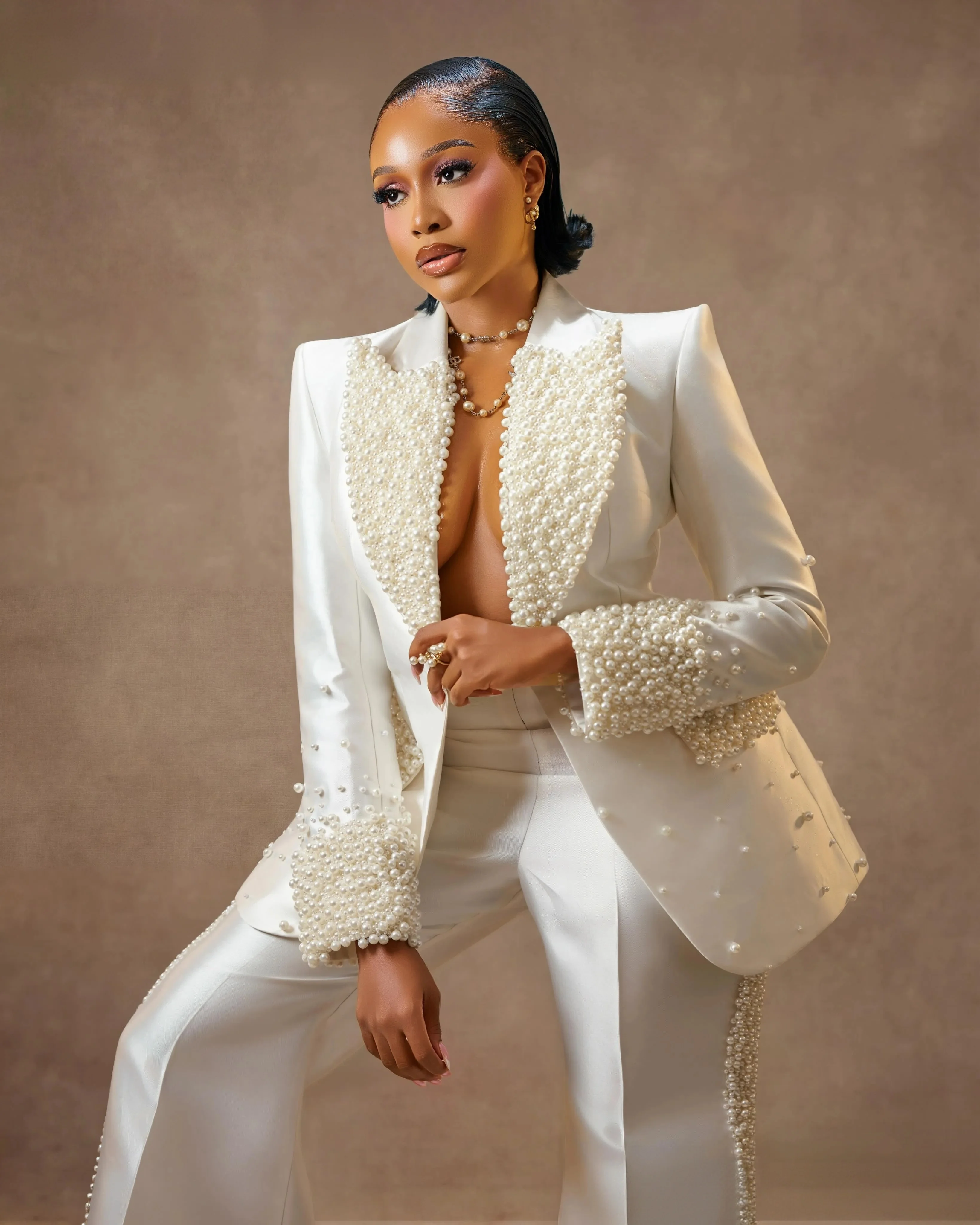 Jumpsuit South African Wedding Dresses Long Sleeves Pearls Vintage Women Bridal Wedding Gowns For Black Girls Customized