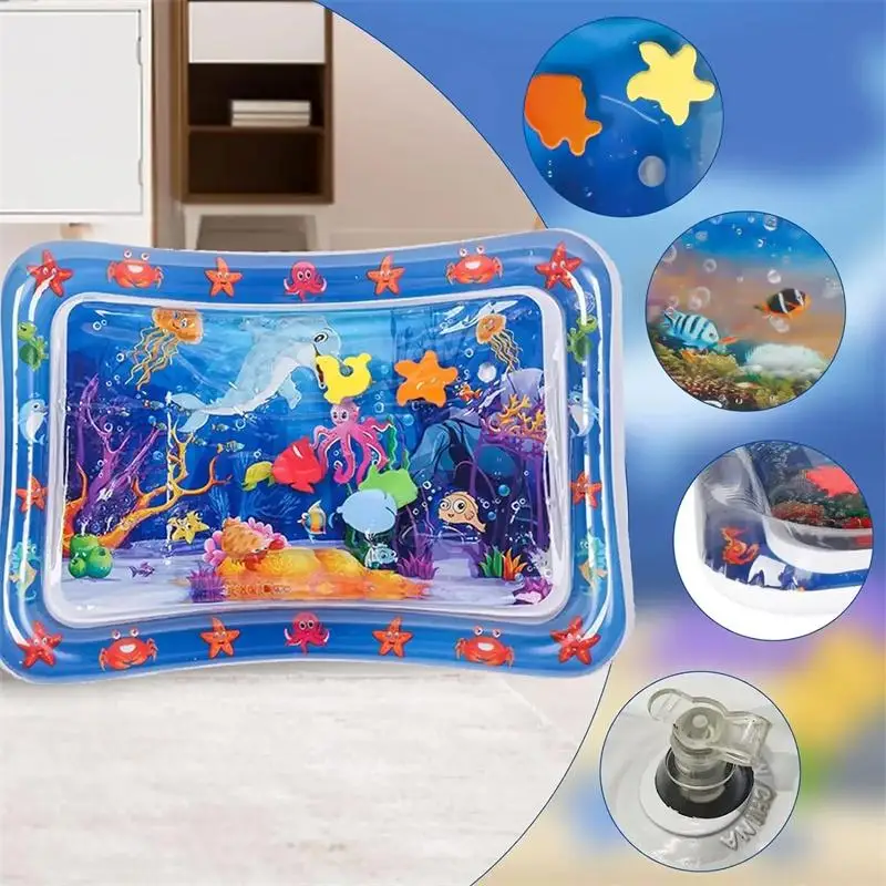 Pet Water Sensory Play Mat Thickened Inflatable Water Mat for Cat and Dog Playmat with Fish Sea Ocean Theme Sensory Toy Water