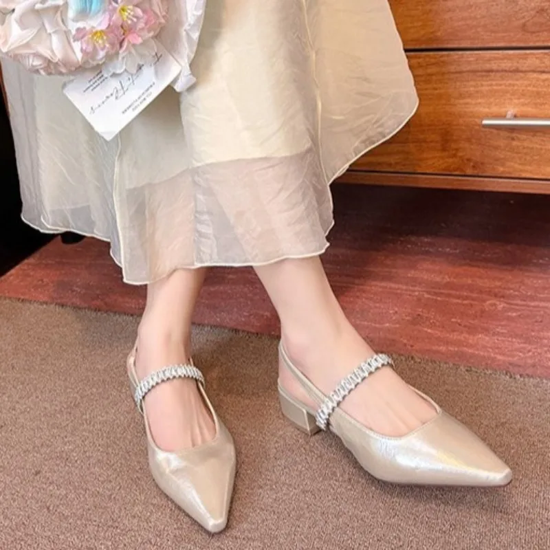 Summer Lady New Women's Shoes Back Strap Pointed Rhinestone Low-Front Cover Foot Bottom Casual Shallow Mouth Simple Sandals view 6
