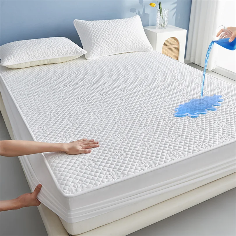 100% Waterproof Thick Bedding Mattress Cover 3D Air Fabric Solid Color Mattress Protector for Twin Full Queen Size Bed Covers