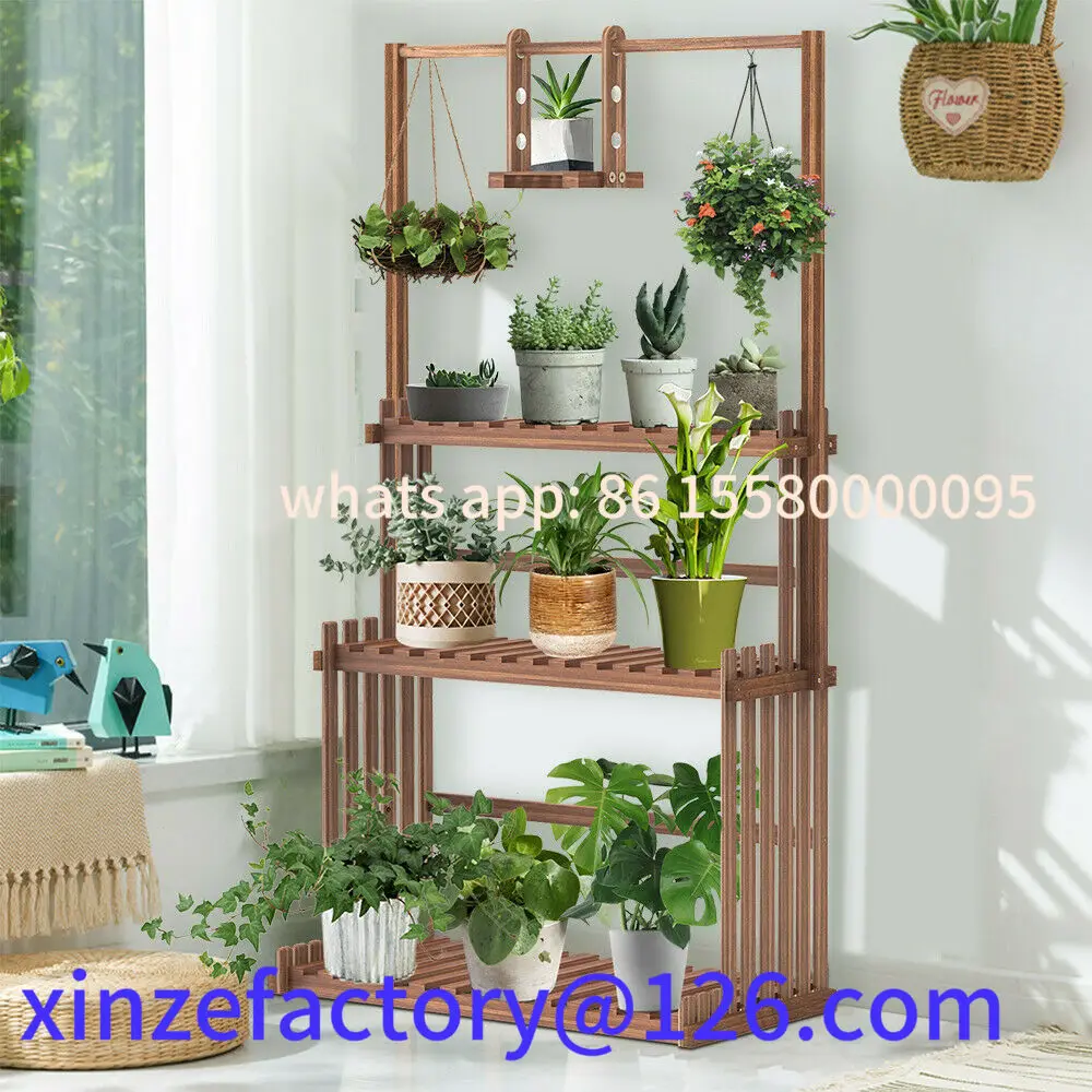 

Customizable 3-Tier Hanging Wood Stand Planter Shelves Flower Pot Organizer Rack Multiple Display Holder
