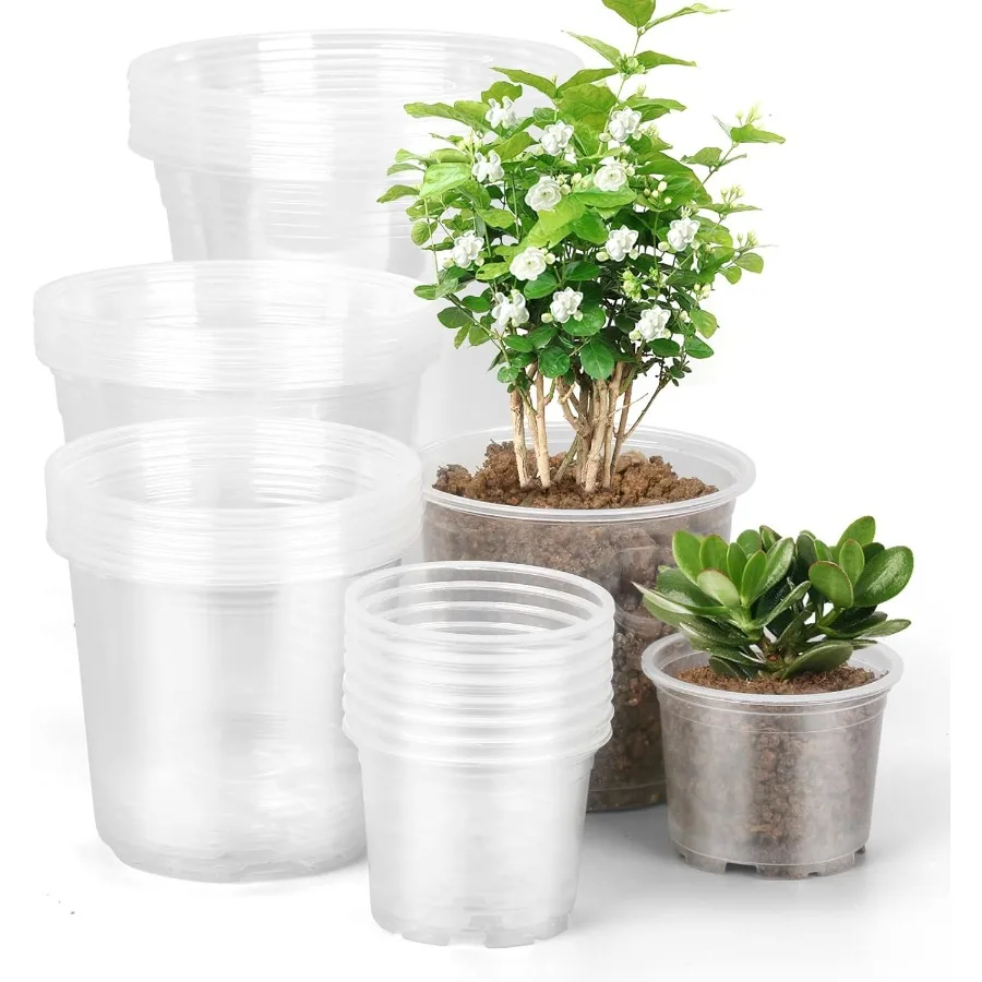 

Clear Nursery Pots with Drainage 28 Pack 4 5 6 7 Inch Clear Plastic Pots for Plants Seed Starter Pots 4+5+6+7 Inch