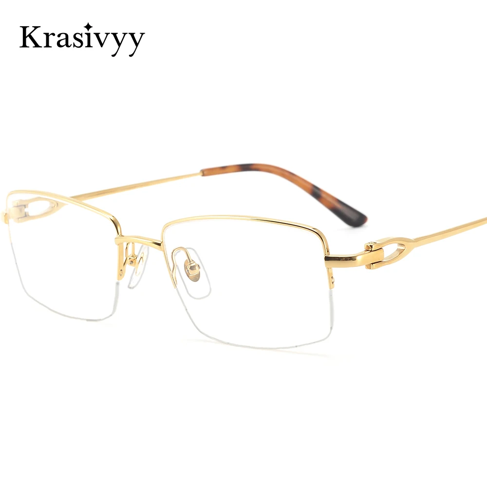 

Krasivyy Pure Titanium Glasses Frame Men Square High Quality Half-Rim Prescription Eyeglasses Males European Brand Eyewear 0319O