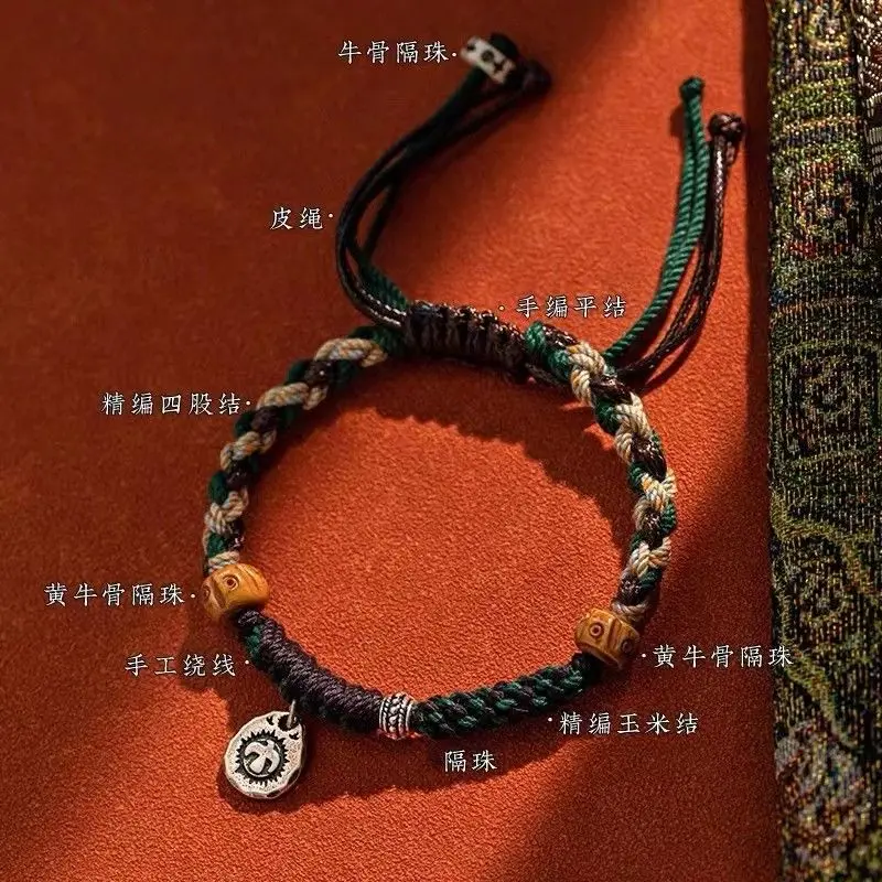 Imagem -02 - Bracelete Tibetano de Riqueza Dapeng Bird Tecido à Mão Corda à Mão com Amuletos Pulseiras Masculinas e Femininas Joias para Casal Chinês Estilo Étnico Novo