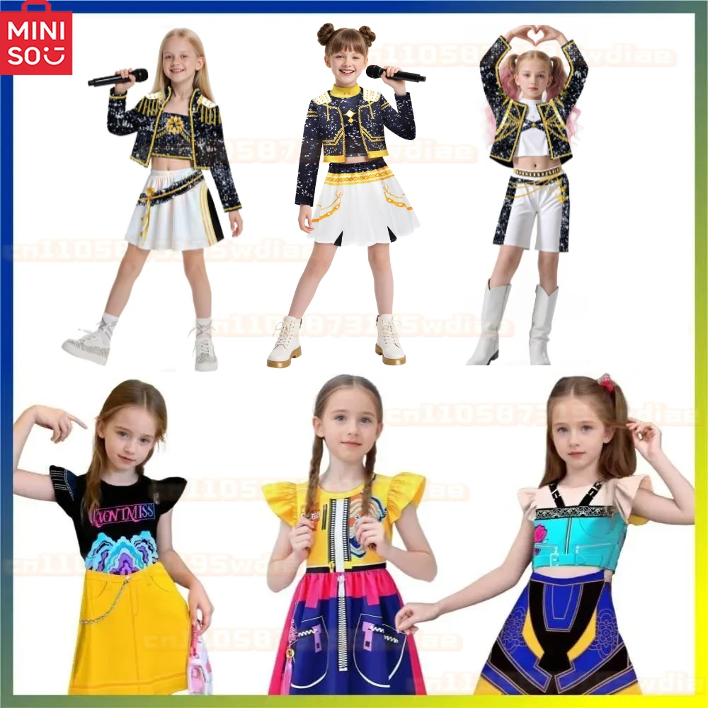

Children Zoey Mira Rumi Demon Hunters Cosplay Costume for Girl Halloween Movie K-Pop Group Idol Role Play Flying Sleeve Dress