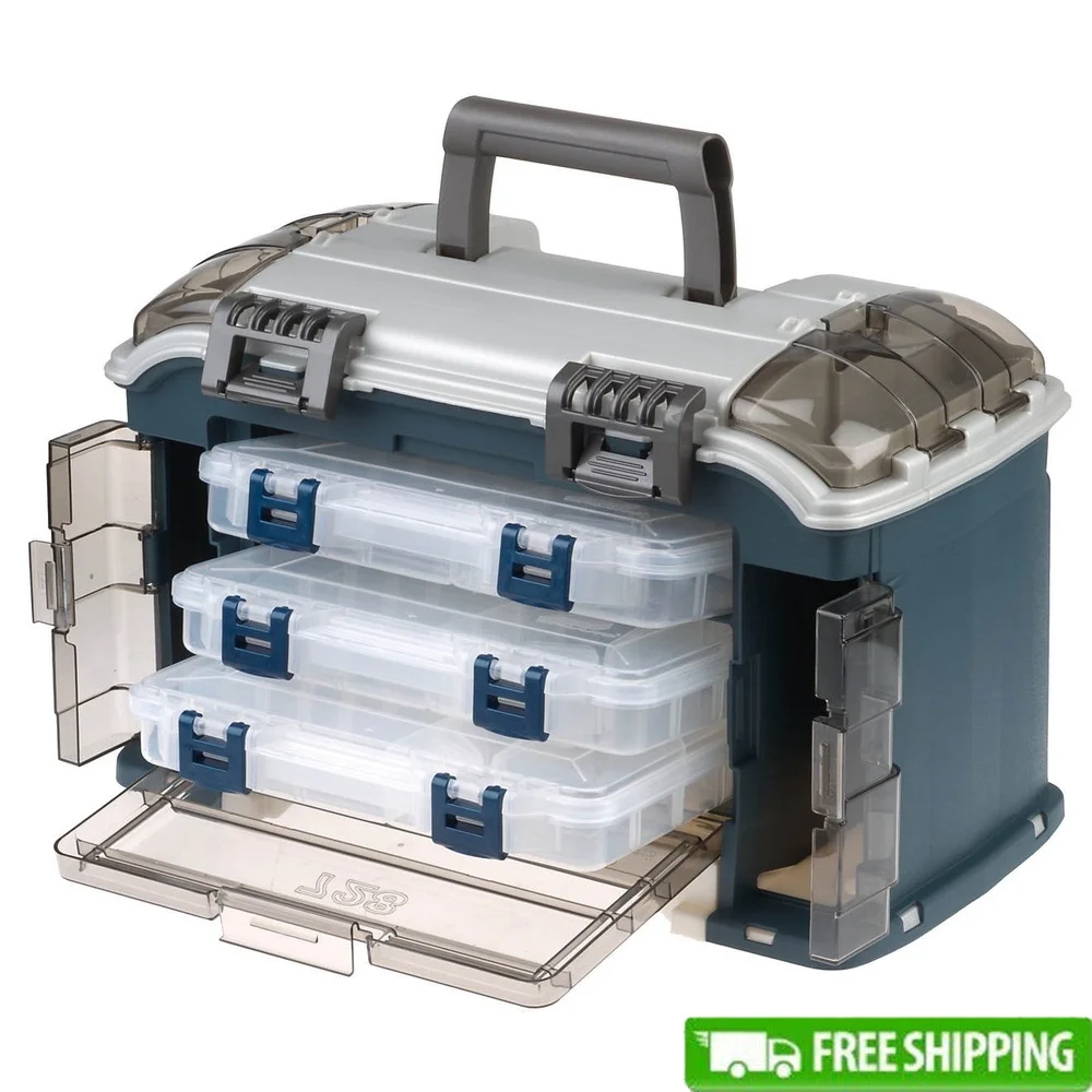 

Angled Tackle Organizer with Three 3600 StowAway Boxes Transparent Design Secure Closure Expandable Pocket Fishing Gear Storage
