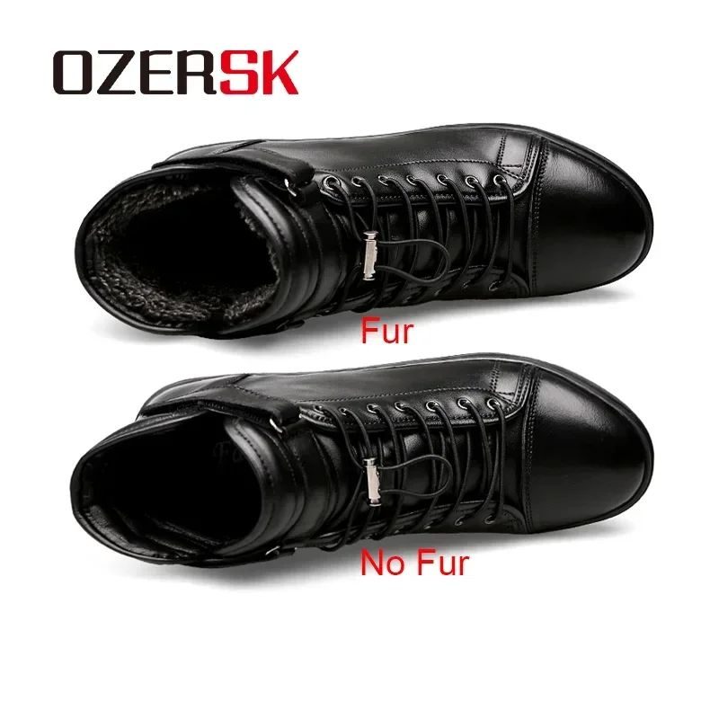 OZERSK Brand Men Boots Autumn Winter Warm Leather Snow Boots Sneakers High Top Rubber Ankle Boots Men Casual Shoes Size 38~48